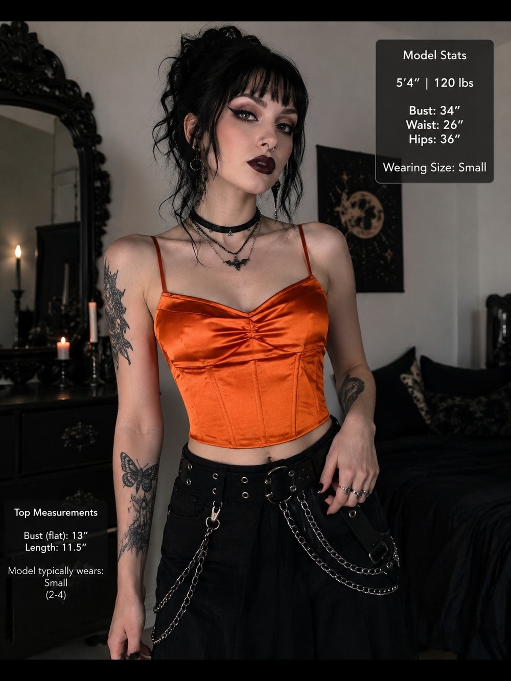 Micas Orange Satin Corset Crop Top Size Medium Y2K Party Clubwear